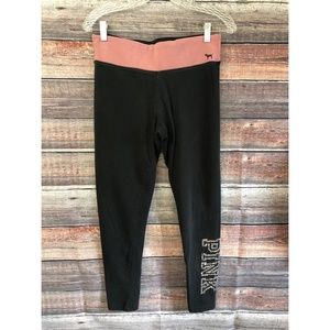 Victorias Secret PINK Yoga Medium Pink Black Sequin Leggings